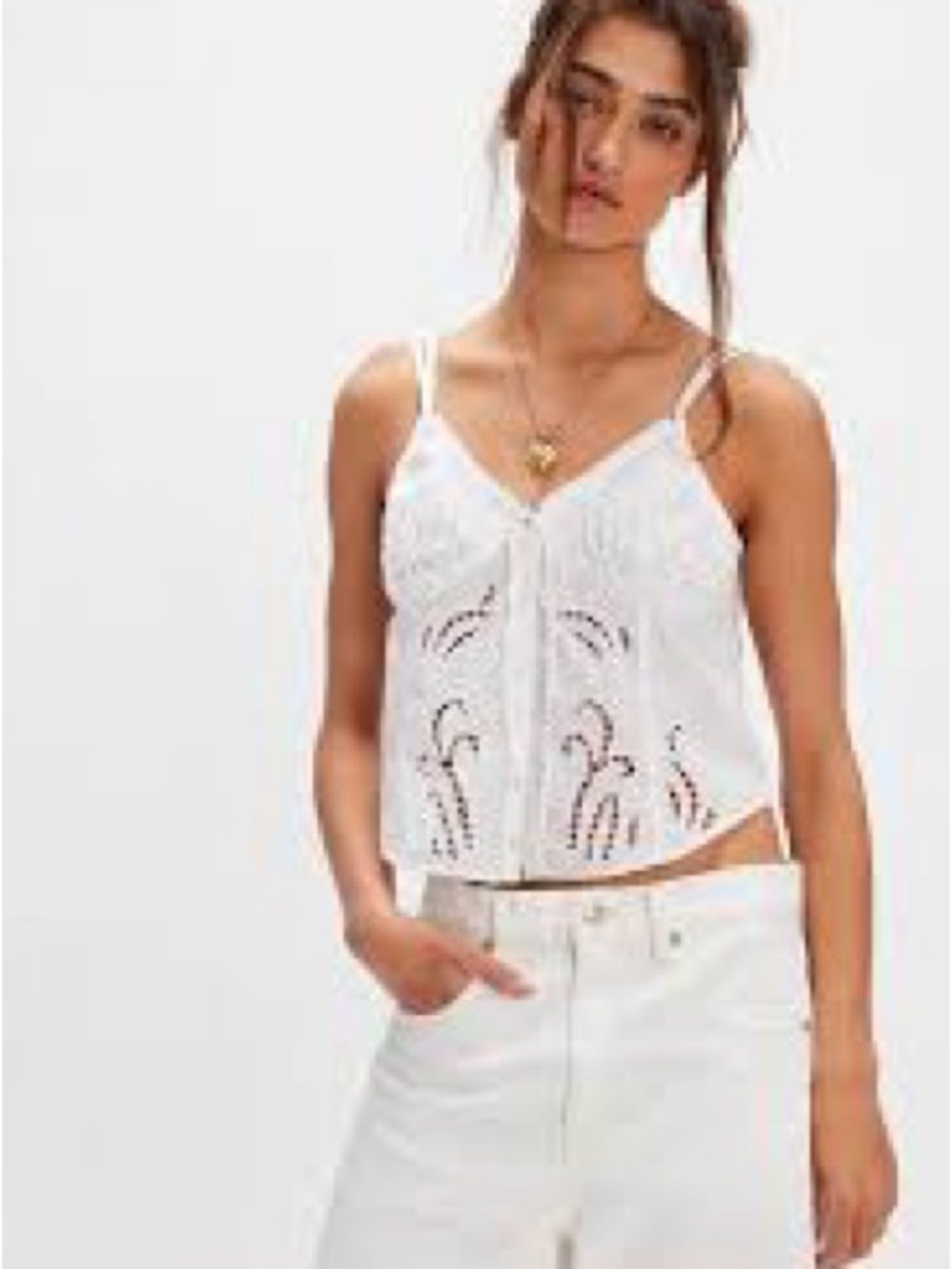 Free People White Eyelet Lace-Trim Camisole